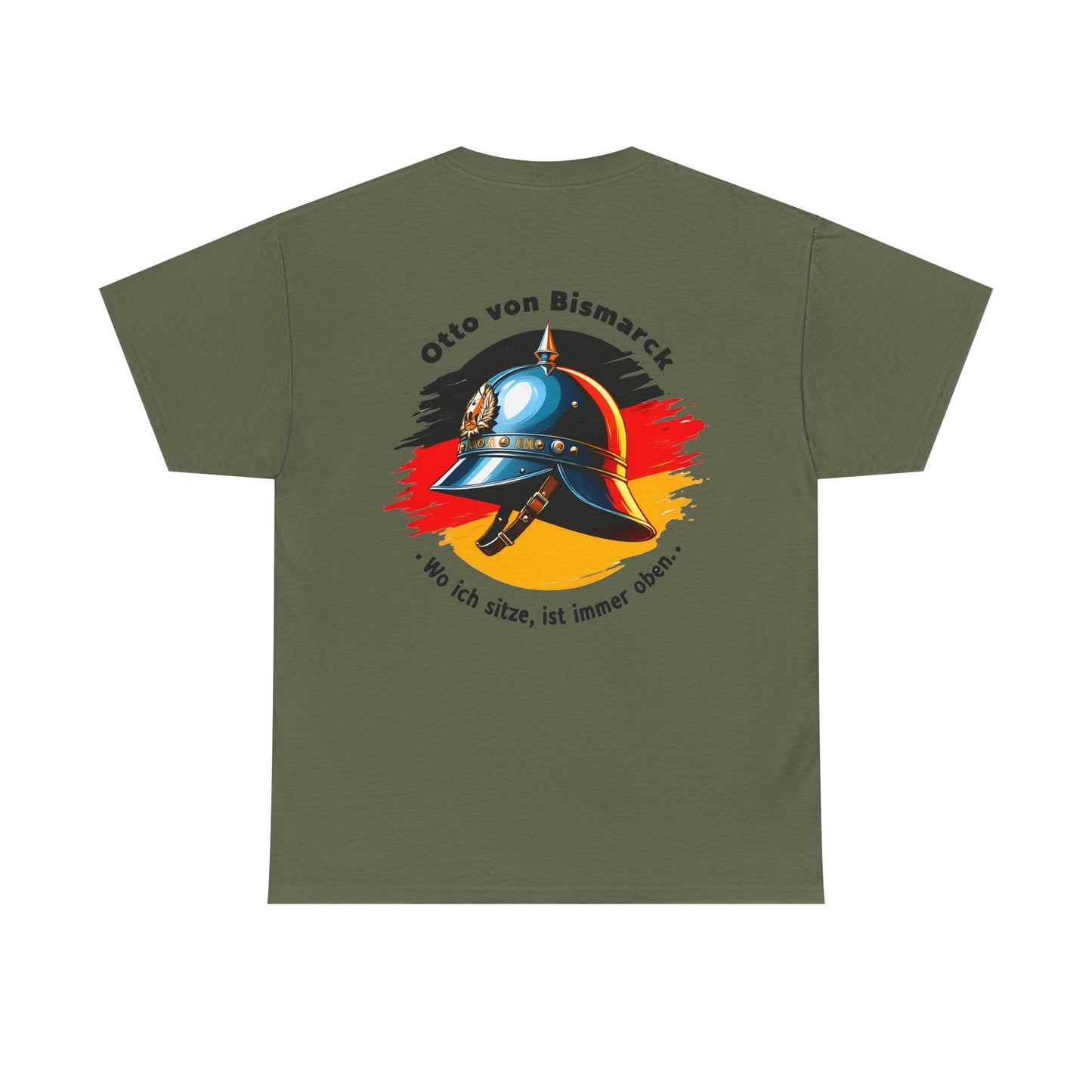 Unisex T-Shirt mit Bismarck Zitat und Pickelhaube - Deutschland (Druck hinten)