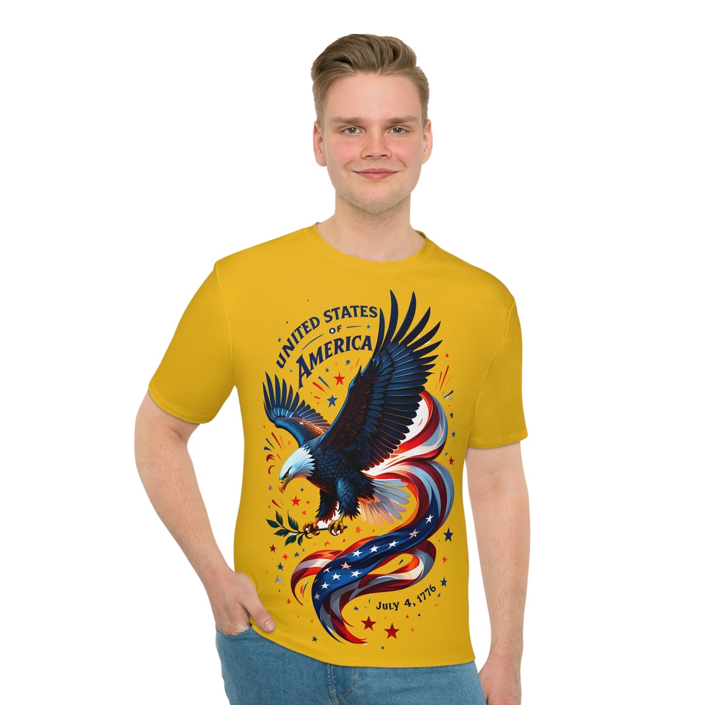 Lockeres Herren T-Shirt mit Adler und Datum - USA
