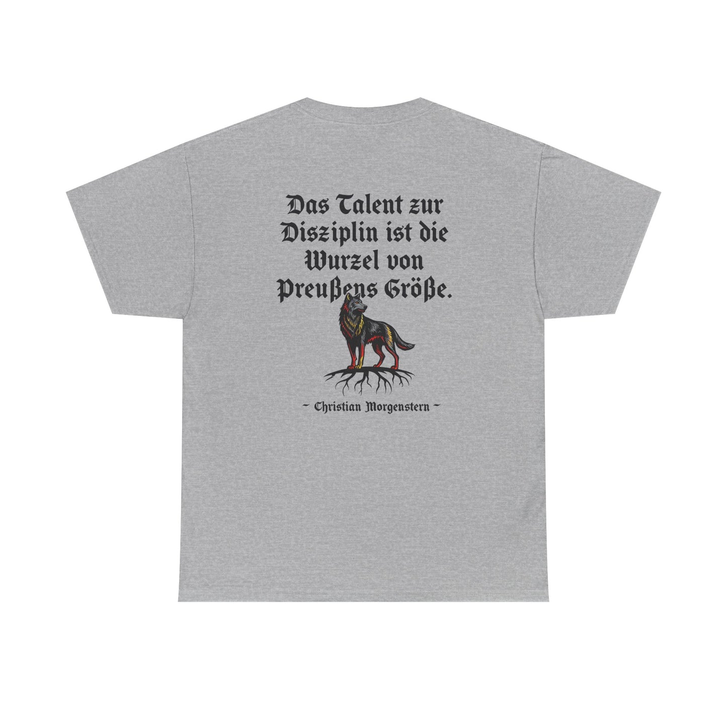 Unisex T-Shirt mit Zitat - Christian Morgenstern - Talent zur Disziplin (Druck hinten)