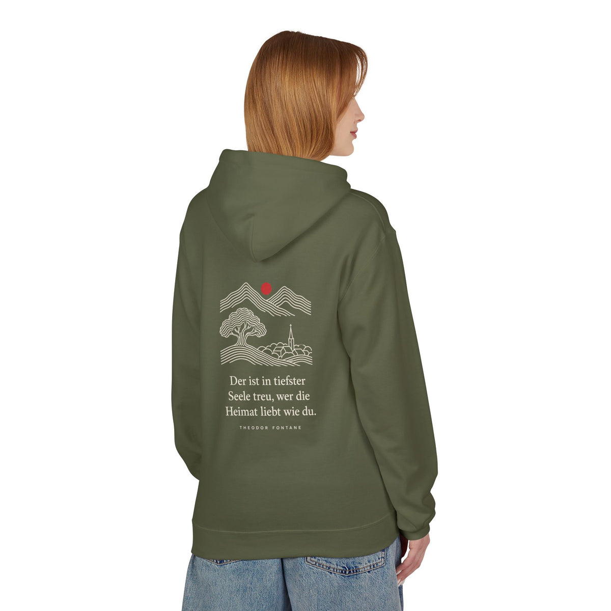 Unisex Fleece Hoodie mit Zitat - Fontane - Wer die Heimat liebt