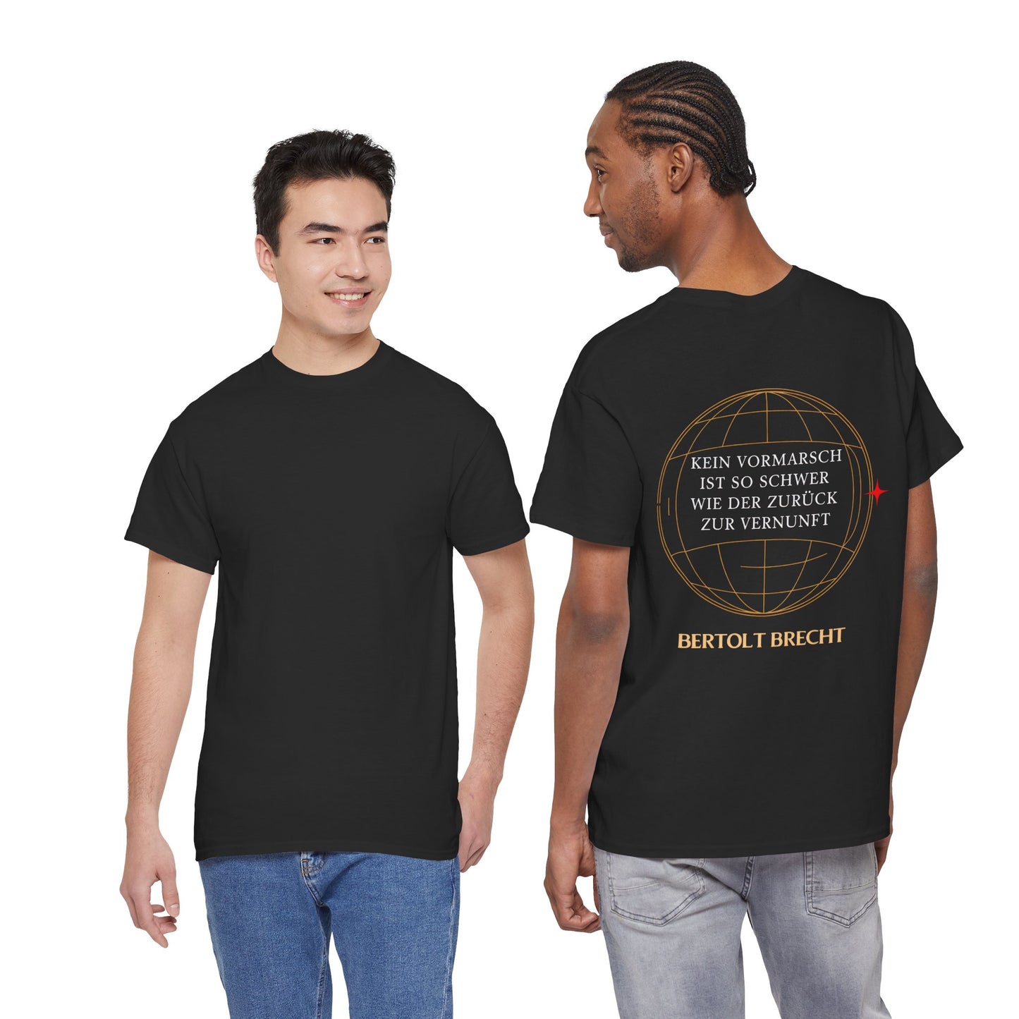 Unisex T-Shirt mit Zitat - Bertolt Brecht - Vormarsch Vernunft (Druck hinten)