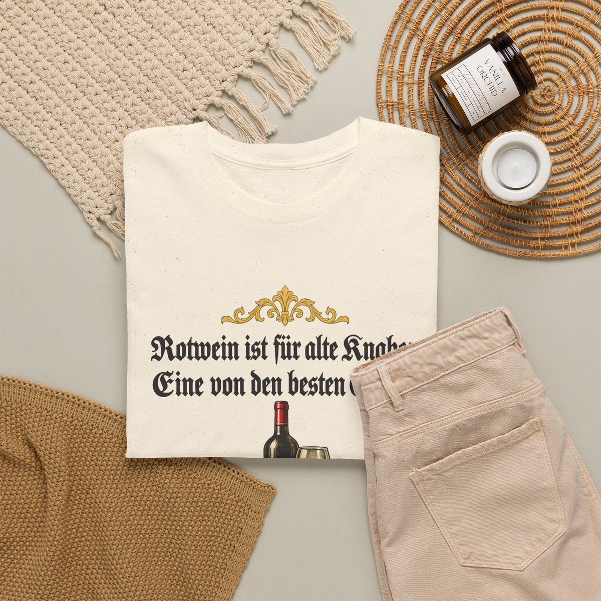 Unisex T-Shirt mit Zitat - Busch - Rotwein für alte Knaben Fraktur
