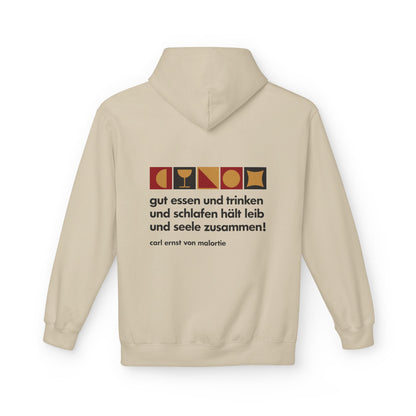 Unisex Fleece Hoodie mit Zitat - Malortie - Essen Trinken Schlafen