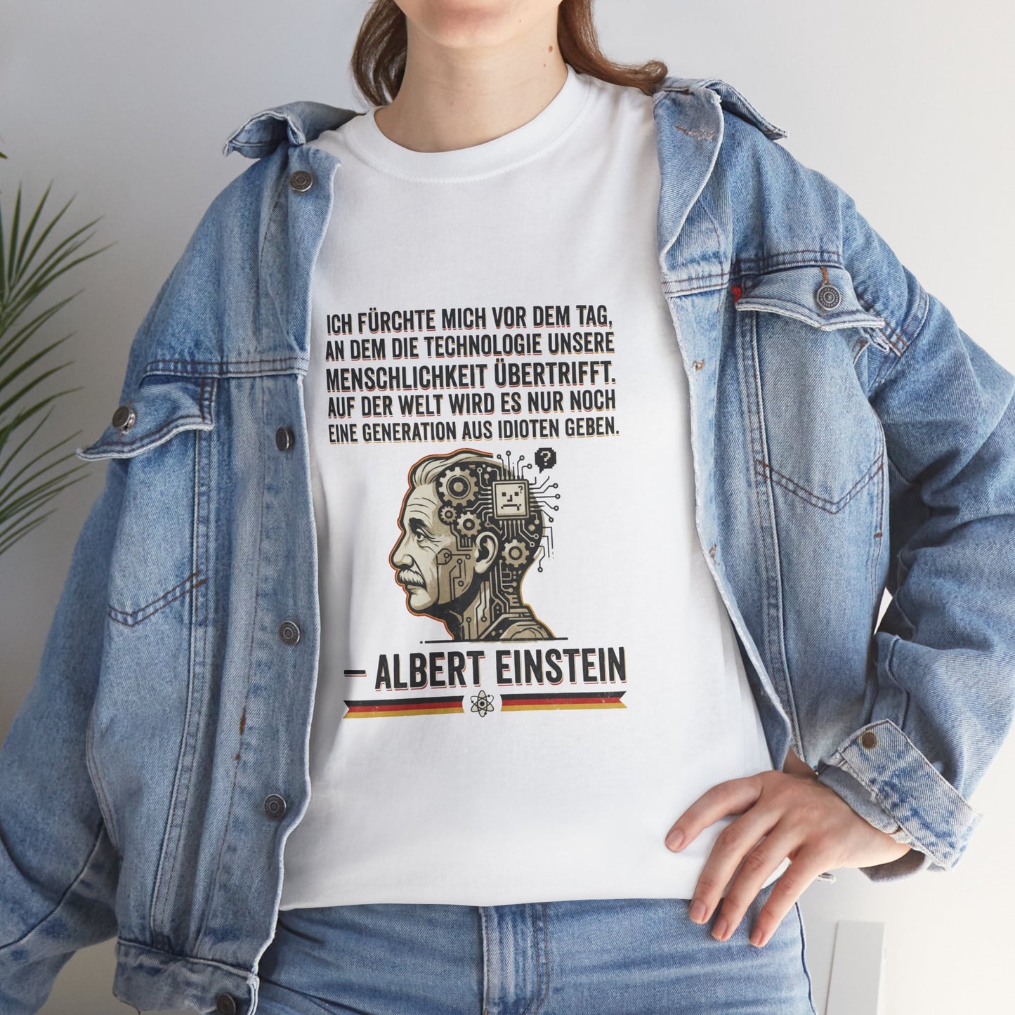 Unisex T-Shirt mit Zitat - Einstein - Technologie übertrifft Menschlichkeit
