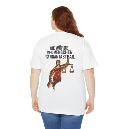 Unisex T-Shirt aus Baumwolle - Würde unantastbar (Druck hinten)