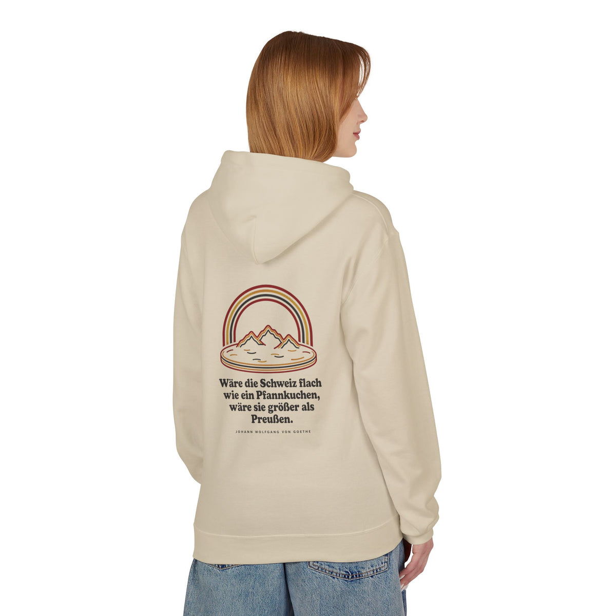 Unisex Fleece Hoodie mit Zitat - Goethe - Schweiz wie ein Pfannkuchen