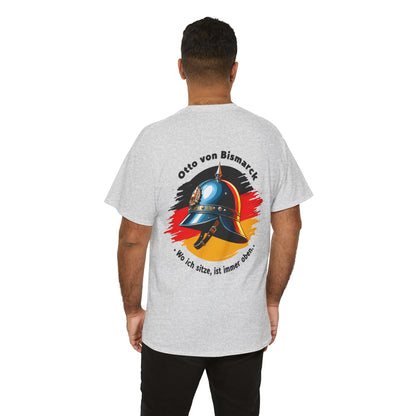 Unisex T-Shirt mit Bismarck Zitat und Pickelhaube - Deutschland (Druck hinten)