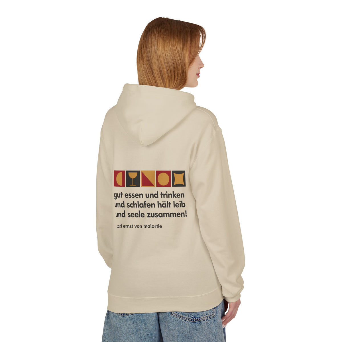 Unisex Fleece Hoodie mit Zitat - Malortie - Essen Trinken Schlafen