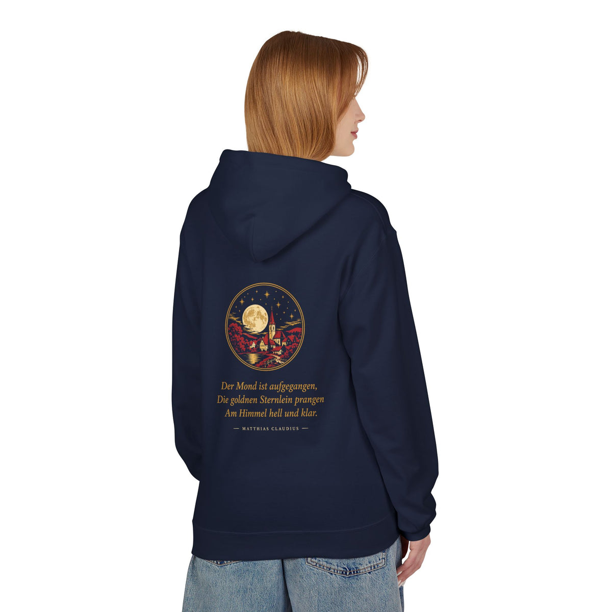 Unisex Fleece Hoodie mit Zitat - Claudius - Der Mond ist aufgegangen