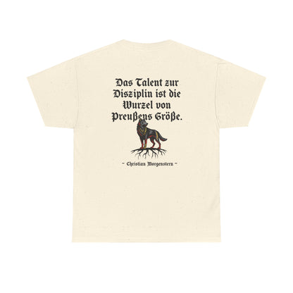 Unisex T-Shirt mit Zitat - Christian Morgenstern - Talent zur Disziplin (Druck hinten)