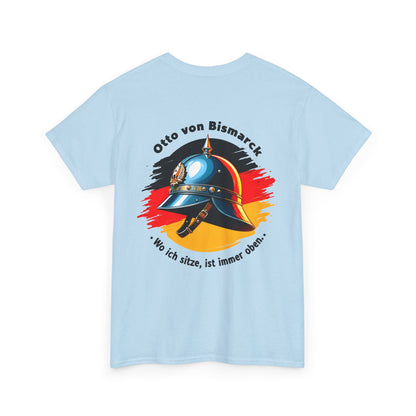 Unisex T-Shirt mit Bismarck Zitat und Pickelhaube - Deutschland (Druck hinten)