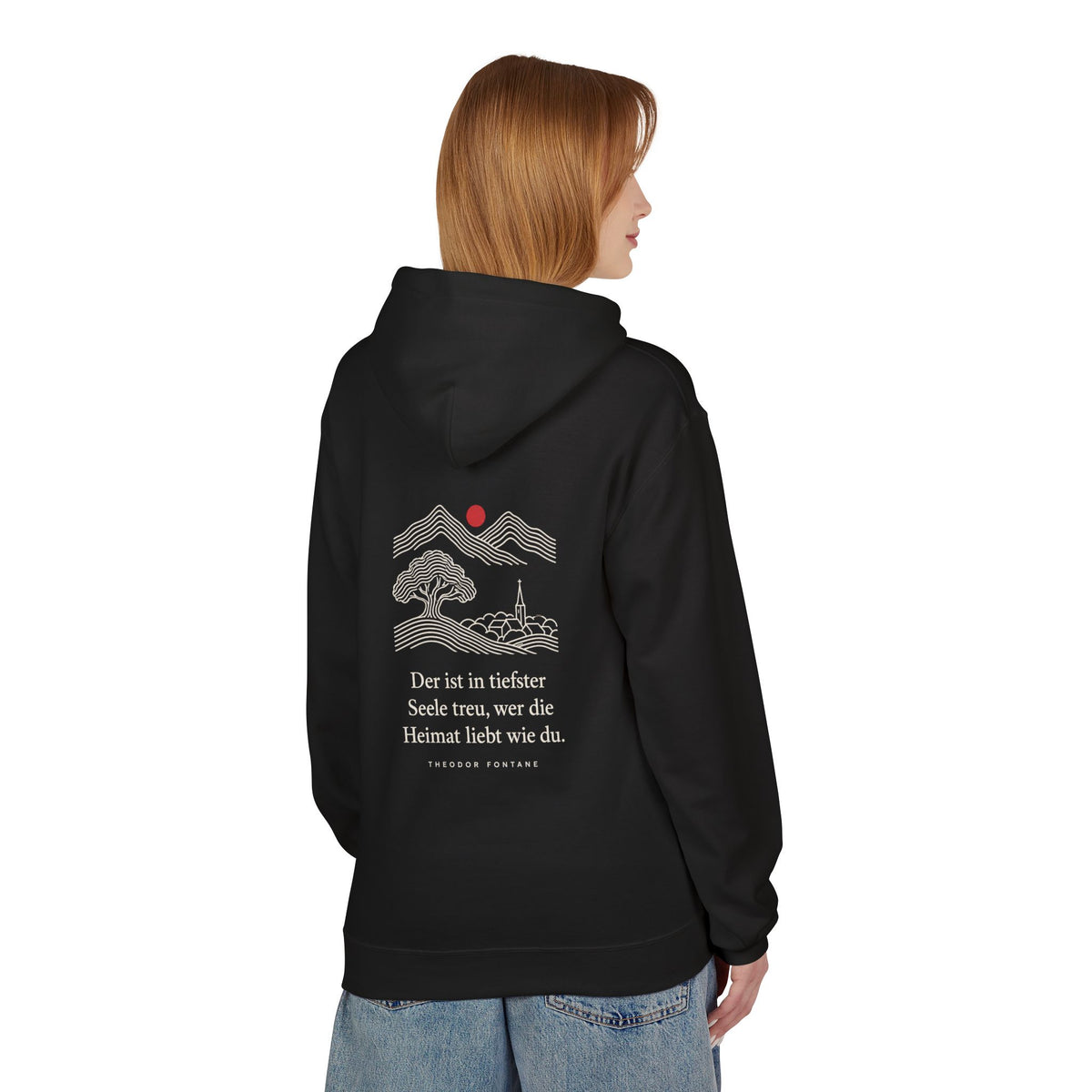 Unisex Fleece Hoodie mit Zitat - Fontane - Wer die Heimat liebt