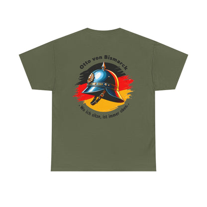 Unisex T-Shirt mit Bismarck Zitat und Pickelhaube - Deutschland (Druck hinten)