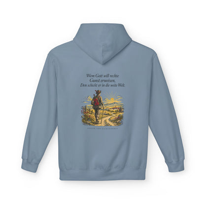 Unisex Fleece Hoodie mit Zitat - Eichendorff - In die weite Welt