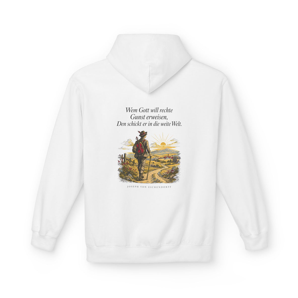 Unisex Fleece Hoodie mit Zitat - Eichendorff - In die weite Welt