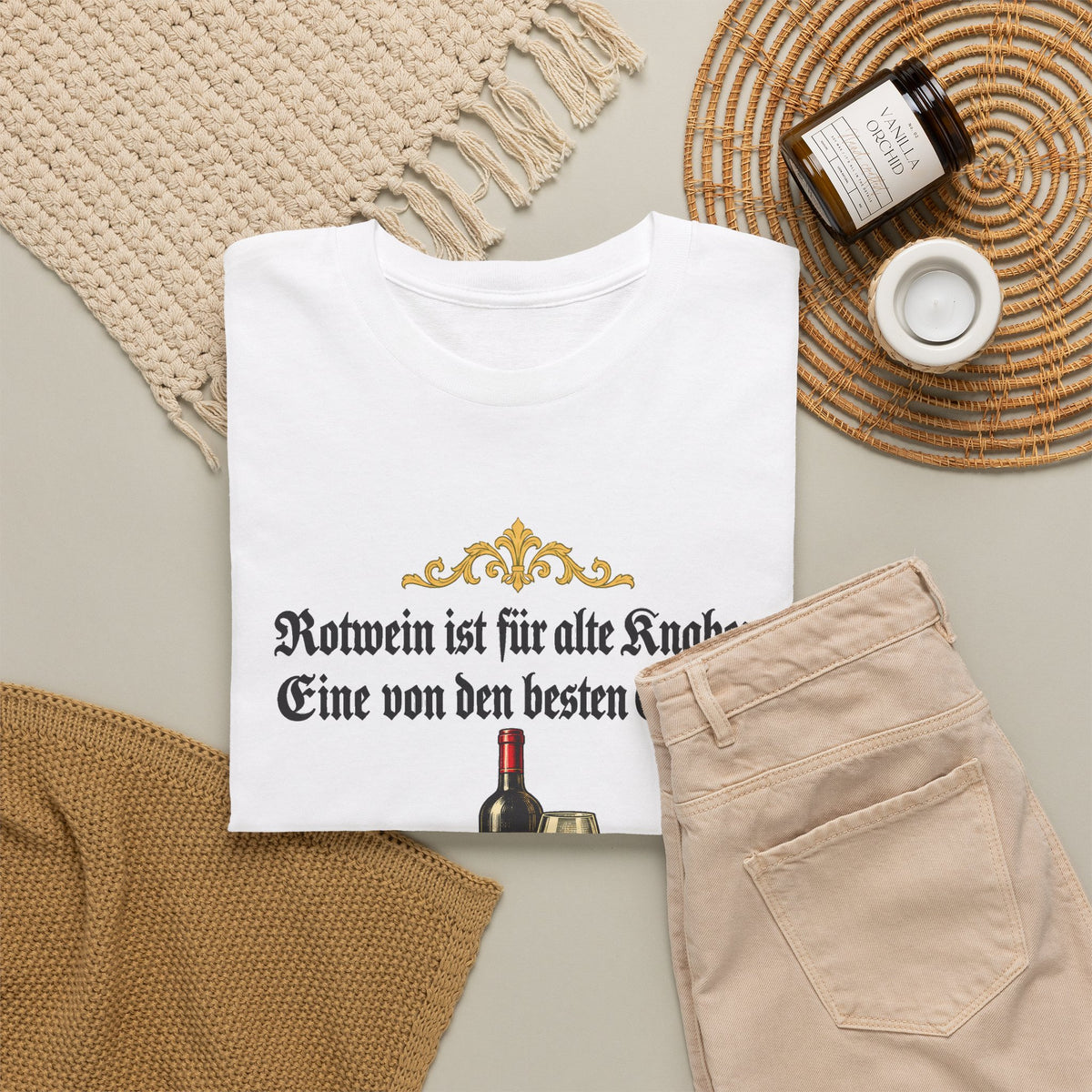 Unisex T-Shirt mit Zitat - Busch - Rotwein für alte Knaben Fraktur