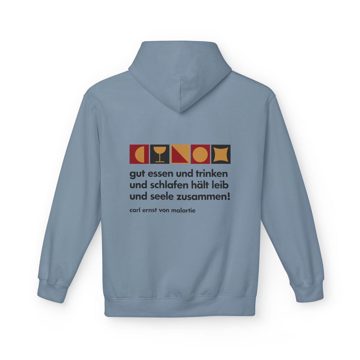 Unisex Fleece Hoodie mit Zitat - Malortie - Essen Trinken Schlafen
