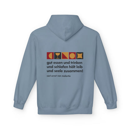 Unisex Fleece Hoodie mit Zitat - Malortie - Essen Trinken Schlafen