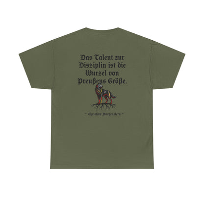 Unisex T-Shirt mit Zitat - Christian Morgenstern - Talent zur Disziplin (Druck hinten)