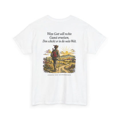 Unisex T-Shirt mit Zitat - Eichendorff - In die weite Welt (Druck hinten)