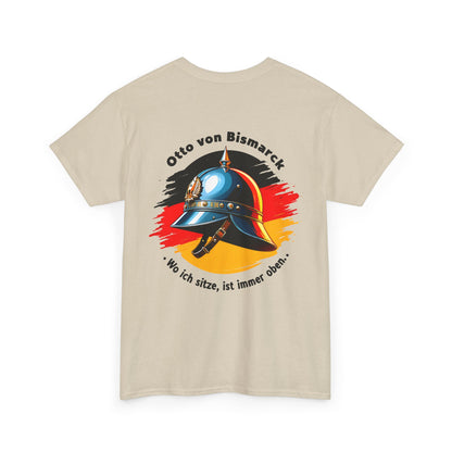 Unisex T-Shirt mit Bismarck Zitat und Pickelhaube - Deutschland (Druck hinten)