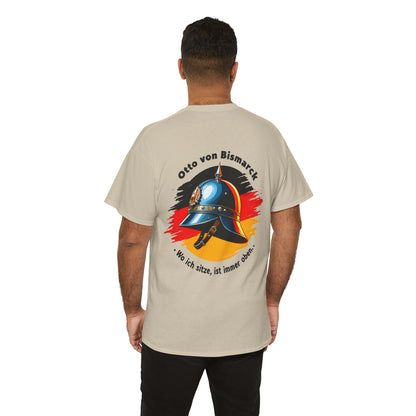 Unisex T-Shirt mit Bismarck Zitat und Pickelhaube - Deutschland (Druck hinten)