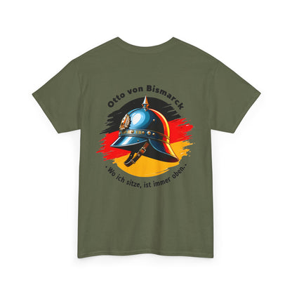 Unisex T-Shirt mit Bismarck Zitat und Pickelhaube - Deutschland (Druck hinten)