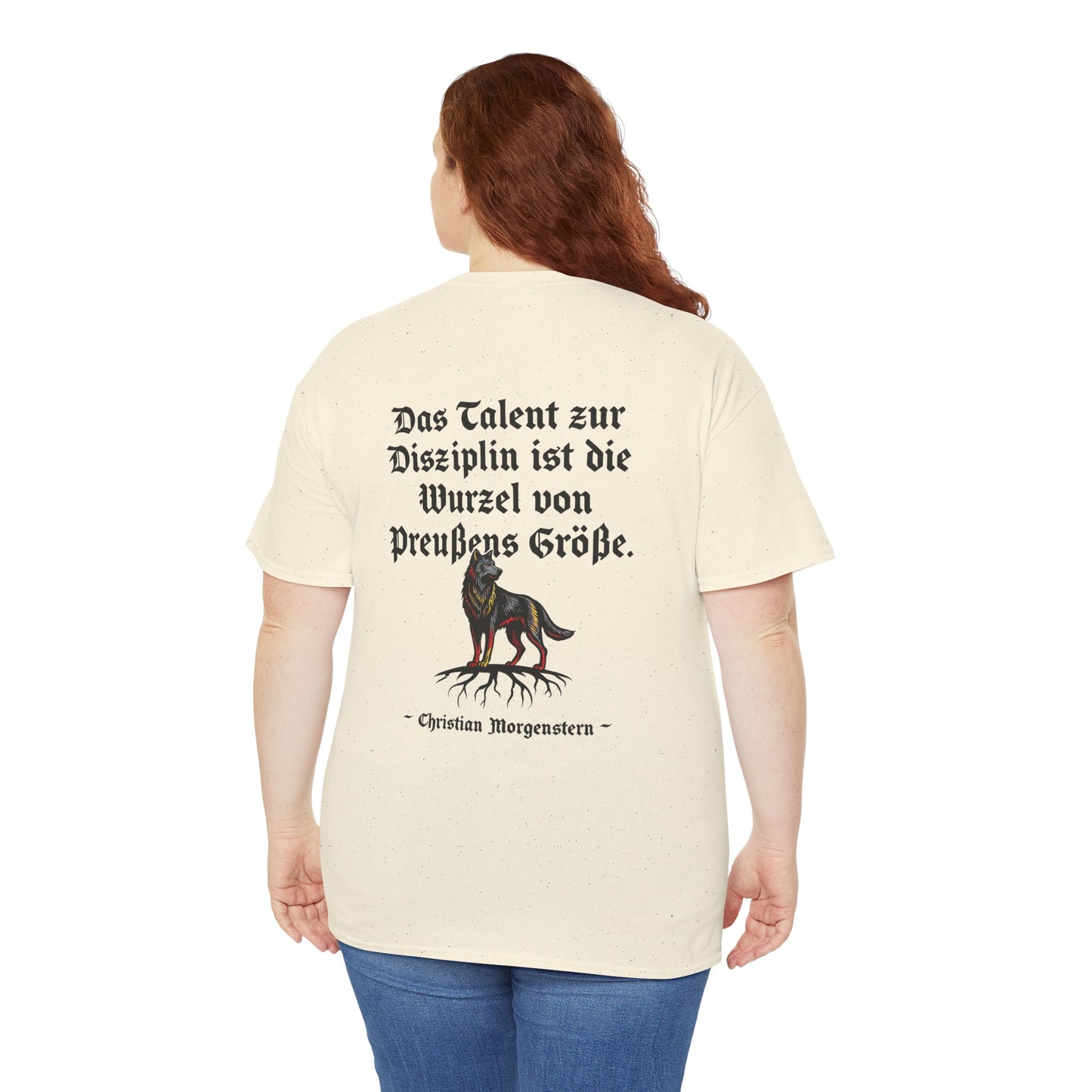 Unisex T-Shirt mit Zitat - Christian Morgenstern - Talent zur Disziplin (Druck hinten)
