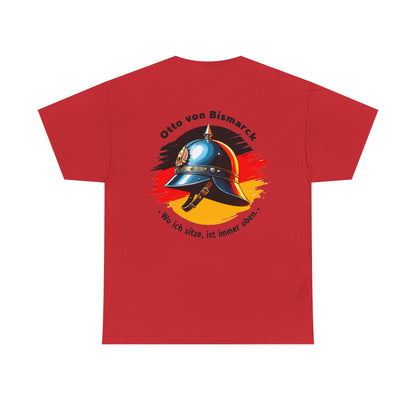 Unisex T-Shirt mit Bismarck Zitat und Pickelhaube - Deutschland (Druck hinten)