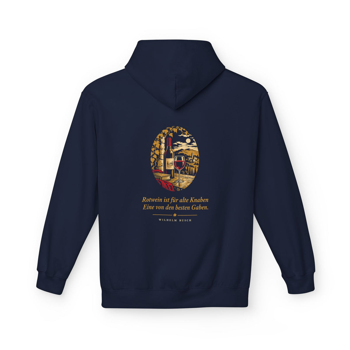 Unisex Fleece Hoodie mit Zitat - Busch - Rotwein für alte Knaben