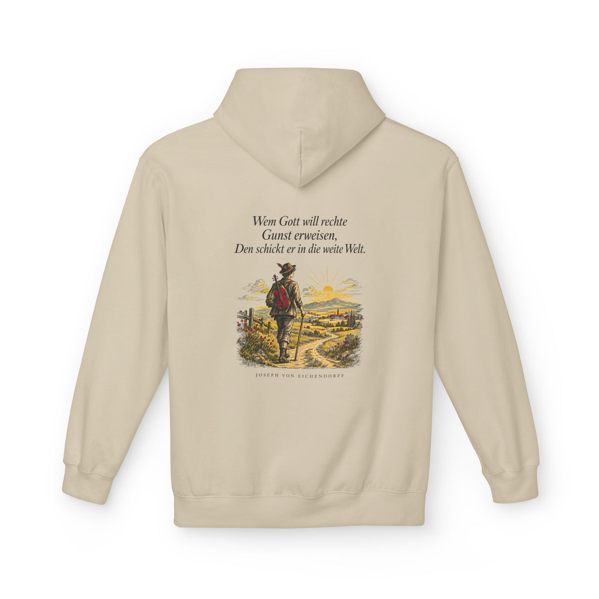 Unisex Fleece Hoodie mit Zitat - Eichendorff - In die weite Welt