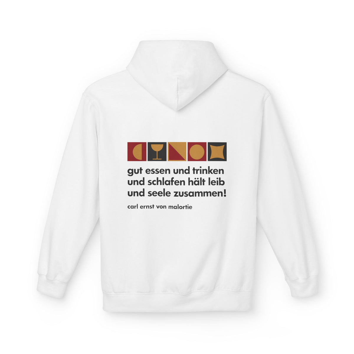 Unisex Fleece Hoodie mit Zitat - Malortie - Essen Trinken Schlafen