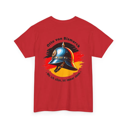 Unisex T-Shirt mit Bismarck Zitat und Pickelhaube - Deutschland (Druck hinten)