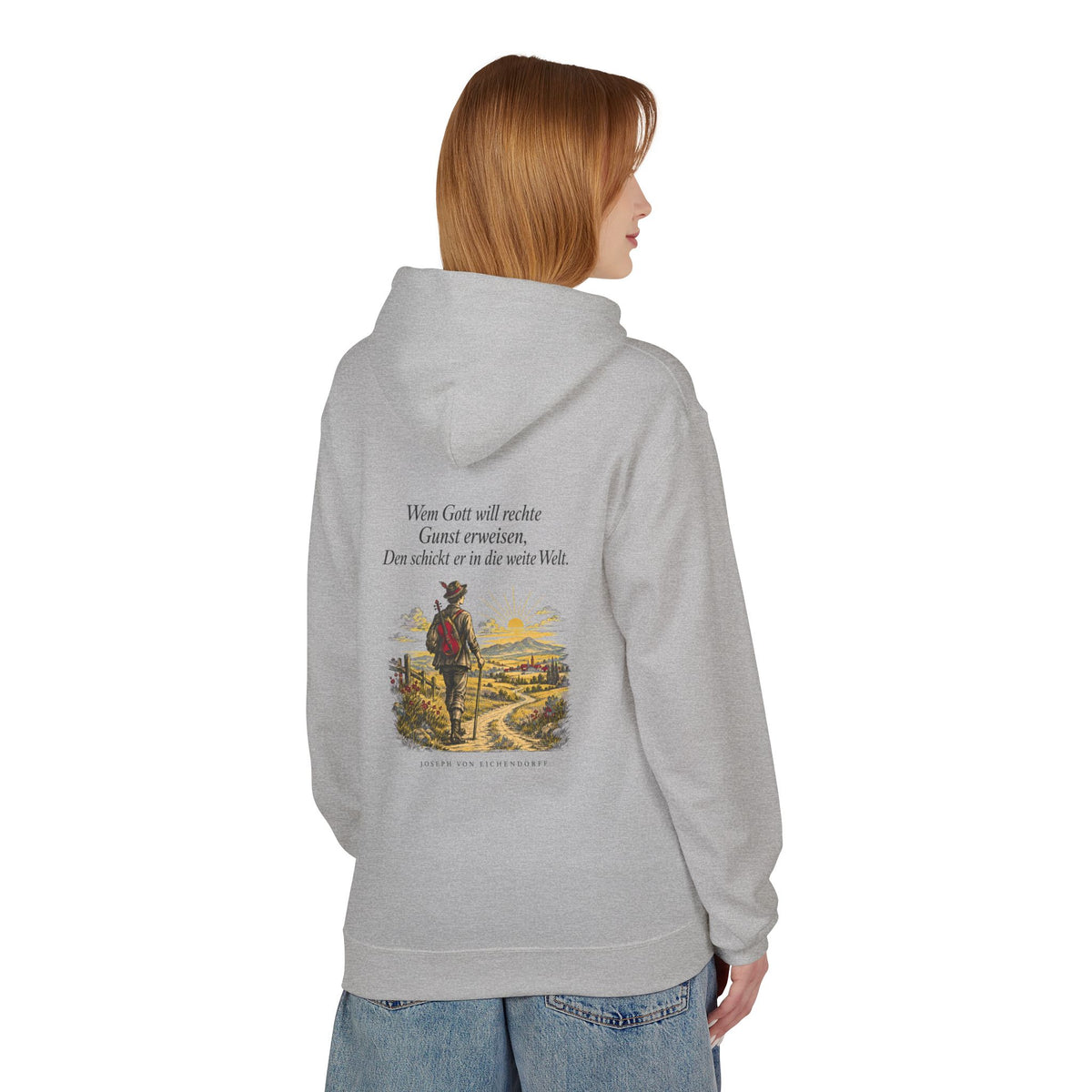 Unisex Fleece Hoodie mit Zitat - Eichendorff - In die weite Welt