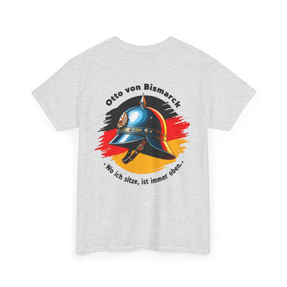 Unisex T-Shirt mit Bismarck Zitat und Pickelhaube - Deutschland (Druck hinten)