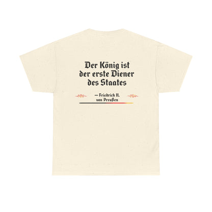 Unisex T-Shirt mit Zitat - Friedrich von Preußen - Diener des Staates (Druck hinten)