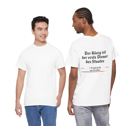 Unisex T-Shirt mit Zitat - Friedrich von Preußen - Diener des Staates (Druck hinten)