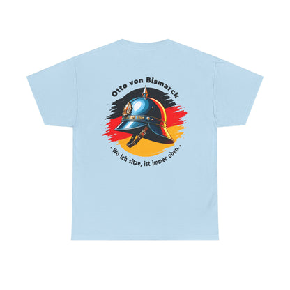 Unisex T-Shirt mit Bismarck Zitat und Pickelhaube - Deutschland (Druck hinten)
