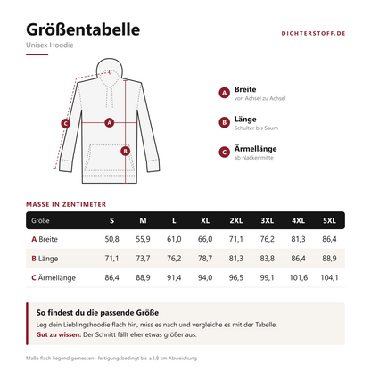 Unisex Fleece Hoodie mit Taube und Zitat - Kant – size-chart