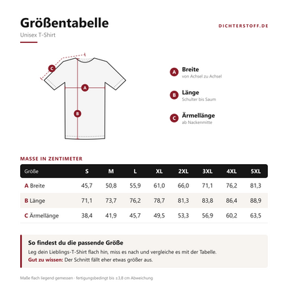 Unisex T-Shirt mit  Schnepfen und Spruch - Niederlande – size-chart