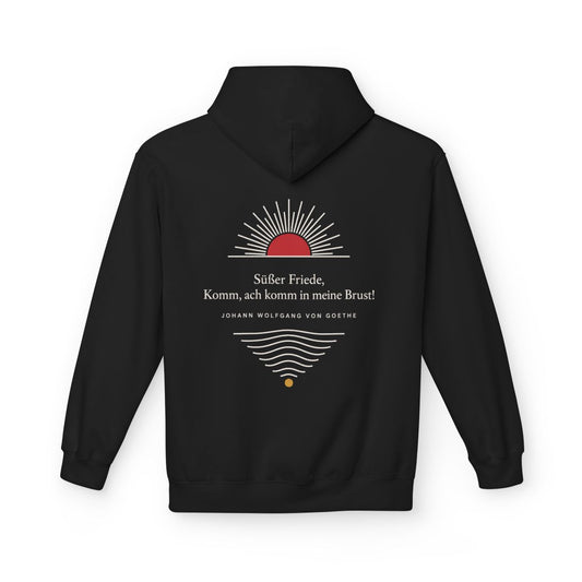 Unisex Fleece Hoodie mit Zitat - Goethe - Süßer Friede Linien – back