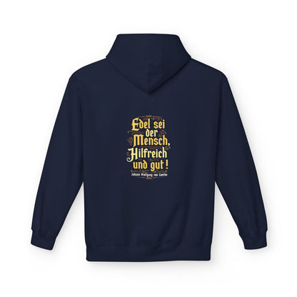 Unisex Fleece Hoodie mit Zitat - Goethe - Edel sei der Mensch – back