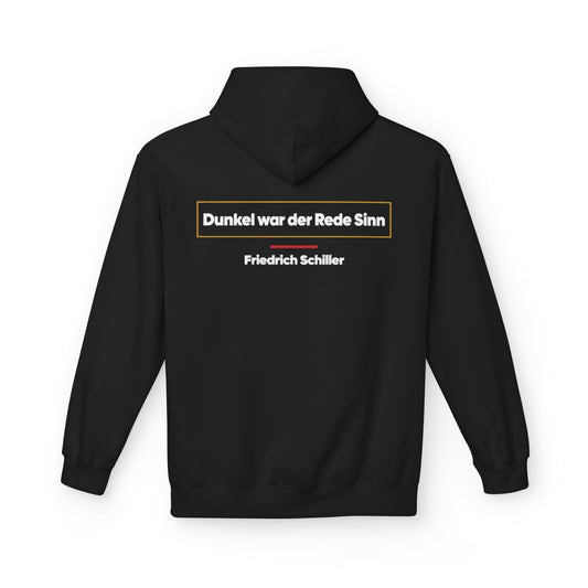 Unisex Fleece Hoodie mit Zitat - Schiller - Dunkel war der Rede Sinn – back