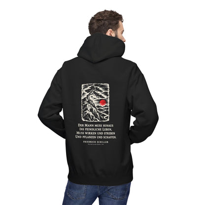 Unisex Fleece Hoodie mit Zitat - Schiller - Der Mann muss hinaus – person-2-back
