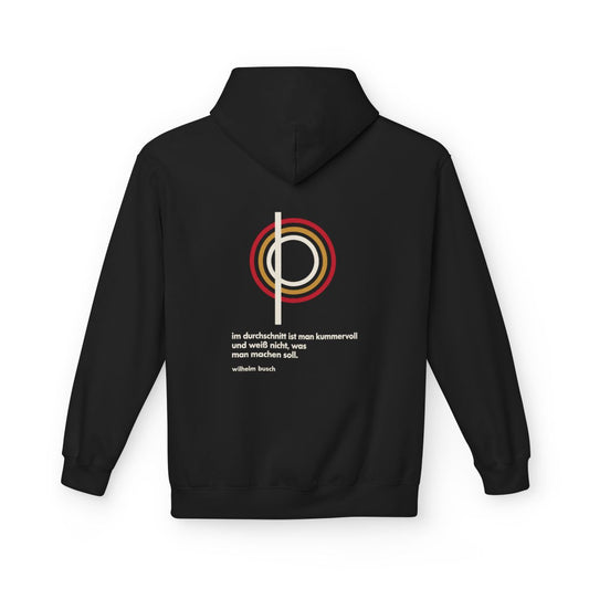 Unisex Fleece Hoodie mit Zitat - Busch - Im Durchschnitt kummervoll – back