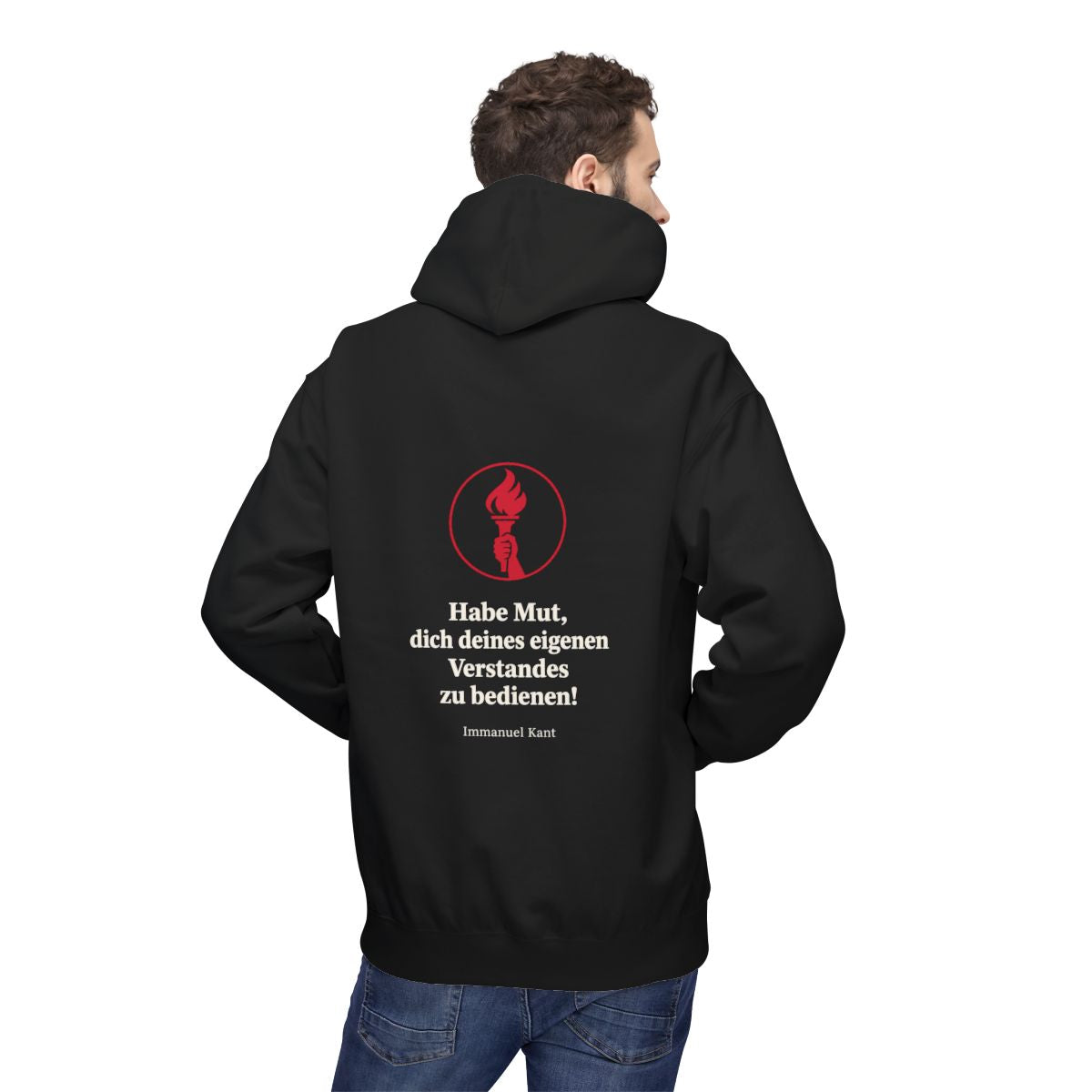 Unisex Fleece Hoodie mit Zitat - Kant - Habe Mut Fackel – person-2-back