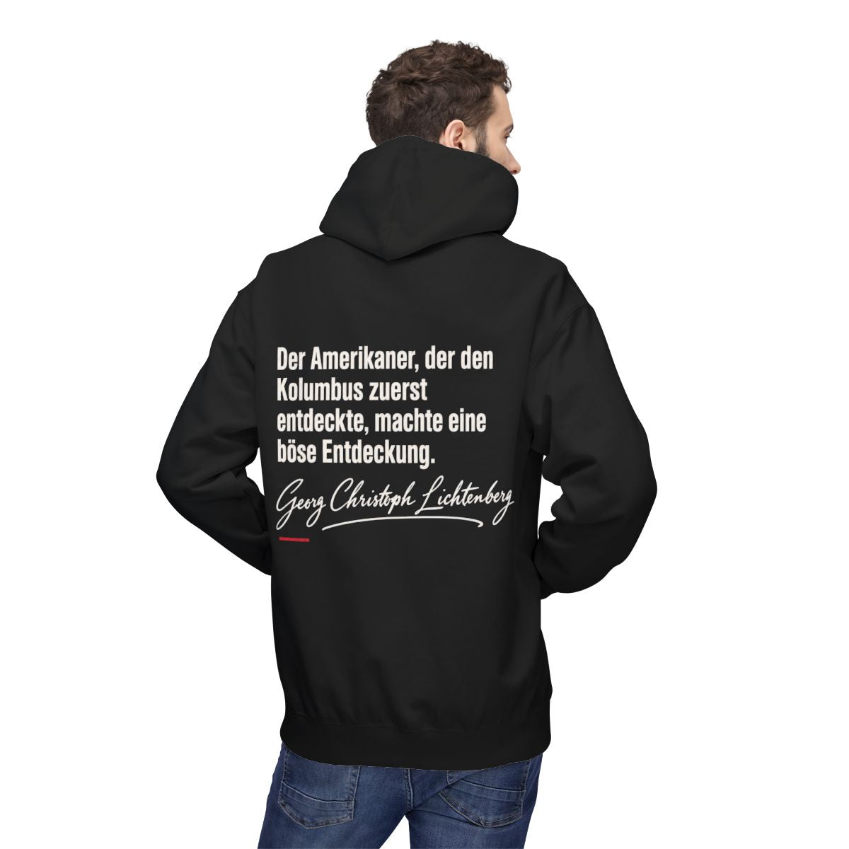 Unisex Fleece Hoodie mit Zitat - Lichtenberg - Der Amerikaner Signatur – person-2-back