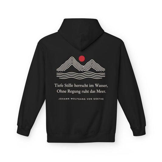 Unisex Fleece Hoodie mit Zitat - Goethe - Tiefe Stille herrscht im Wasser Linien – back