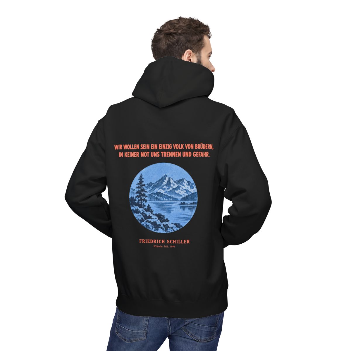 Unisex Fleece Hoodie mit Zitat - Schiller - Wir wollen sein ein einzig – person-2-back