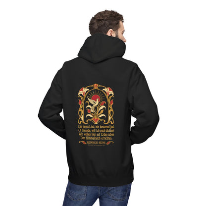 Unisex Fleece Hoodie mit Zitat - Heine - Ein neues Lied, ein besseres Lied Jugendstil – person-2-back